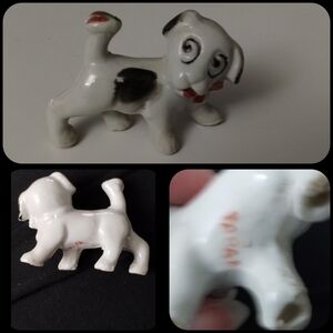 FIGURINE antique Vtg porcelain dog puppy Japan white black